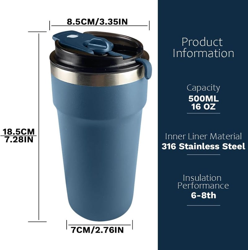 SPLMIFA Travel coffee mugs leak-proof, reusable coffee cups with lids, stainless steel vacuum thermos coffe tumblers,thermal insulation cups for men and women hot & cold drinks (4th-Blue, 16OZ) - Image 4